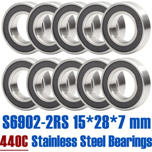 10PCS S6902RS Bearing 15*28*7 mm ABEC-3 440C Stainless Steel S 6902RS Ball Bearings 6902 Stainless Steel Ball Bearing