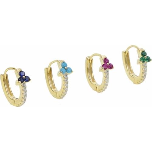 Minimalist adorable women girl jewelry fashion 925 sterling silver cz blue red green delicate dainty multi piercing hoop earring