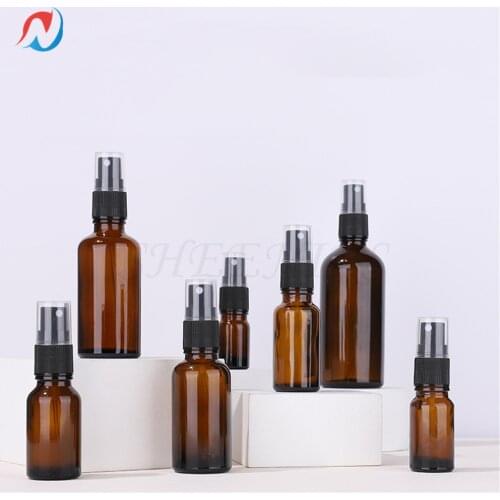 Sheenirs 6pcs 5-100ml Mini Spray Bottle Empty Amber Glass Bottles Essential Oil Mist Spray Container Refillable Travel Bottle