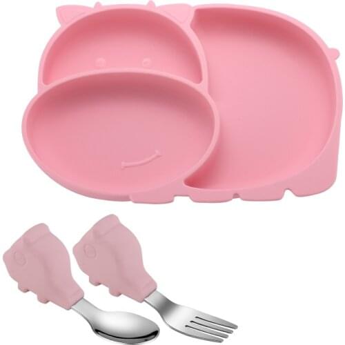 Cartoon Silicone Suction Plate Pig Self Feeding Training Storage Divided Plate For Toddler Bowl and Dish Fits for Most Hairchair