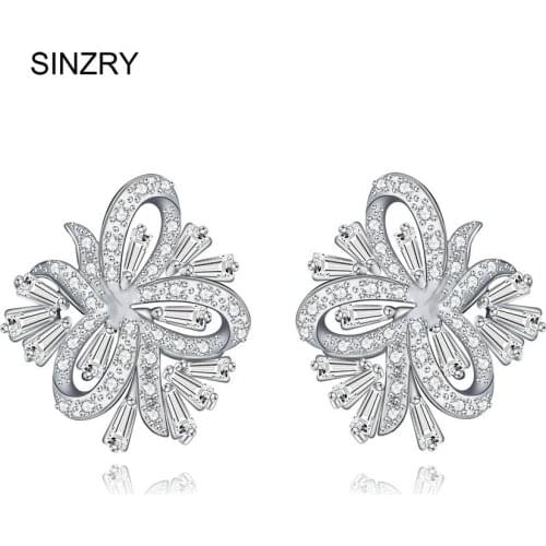 SINZRY statement jewelry Clear white Cubic zirconia earrings CZ flower stud Earrings for women