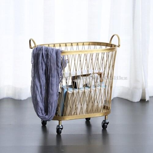 Nordic Wrought Iron Storage Basket Bathroom Dirty Clothes Basket Light Luxury Golden Toy Clothes Storage Basket With Pulley