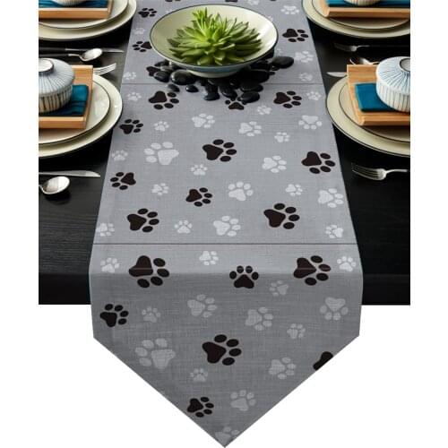 Dog Paw Black Paw Print Puppy Grey Footprint Table Runner Table Flag Home Party Decorative Tablecloth Table Runners