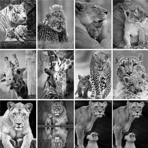 Yumeart 5D Diamond Painting Black White Animal Full Square Diamond Embroidered Lion Crystal Picture Mosaic Hobby Wall Decoration