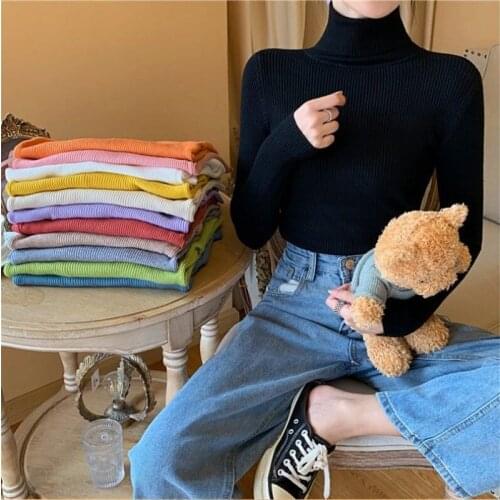 Womens Basic Sweaters Fall Winter Turtleneck Long Sleeve Casual Knitted Jumper Fashion Slim Elasticity Pullovers Sweater Female