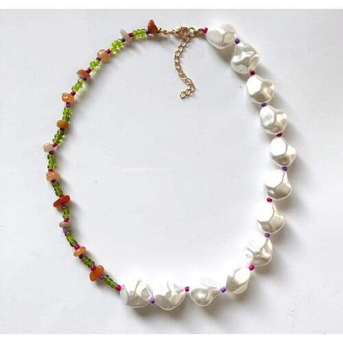 Summer ZA Pearl Necklaces for Women Trendy Small Flower Beads Maxi Link Chain Pendant Necklaces Jewelry Girls Bohemia Brincos