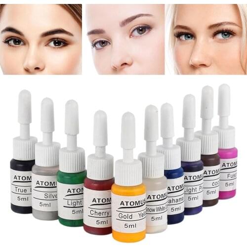 ATOMUS 10pcs Permanent Eyebrow Eyeliner Makeup Micro Tattoo Color Ink Pigments Microblading Tattoo Tint Body Art Pigment TSLM2