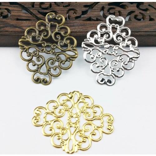 20 pieces/lot 37mmx30mm Gold color/ /Antique bronze Metal Filigree Flowers Slice Charms Setting Jewelry DIY Components