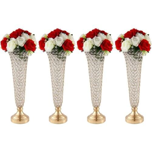 60CM 24inch European style metal Crystal Flower Vase Ostrich Feather Plume holder gold silver Wedding center pieces party table