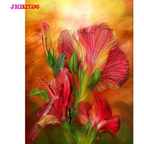 Full Square Round Diamond Embroidery DIY Diamond Painting red flower woman Cross Stitch kit mosaic Y4615
