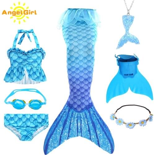 AngelGirl 2020 Kids Mermaid Tails Bikini Bathing Children Suit Swimsuit With Monofin for Girls Princess Costume Swimmable Suit