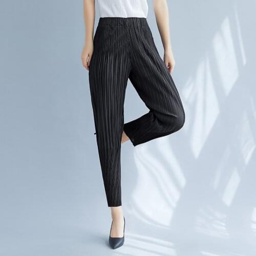 Women Casual Carrot Pants Womens Summer Autumn High Waist Slimming All-match Harem Pants Black Gray Khaki Miyak Pleated Pants