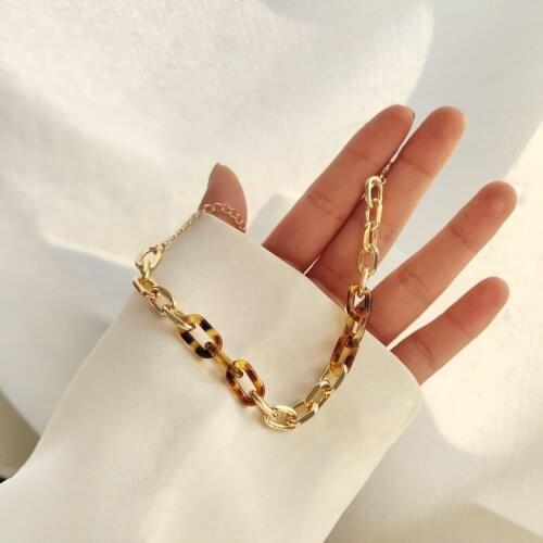 Euro-American Style Retro Leopard Splicing Bracelet Creative Geometry Metal Chain Bracelet Female Fashion Jewelry