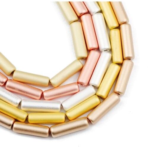 JHNBY Matte Gold Silvers Long Cylinder Hematite Natural Stone 13x4mm Round Spacer Loose Beads For Jewelry Making Diy bracelets