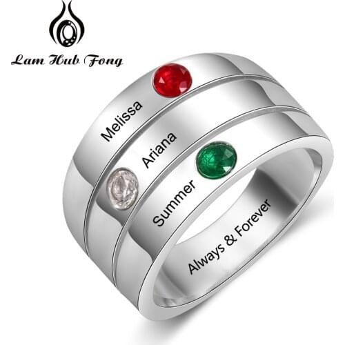 Personalized Rings for Mother Custom Birthstone Ring Engraved 3 Names Family Ring for Women CZ Jewelry Gift (Lam Hub Fong)