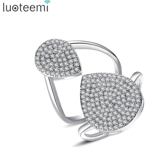 LUOTEEMI Brand Resizable Ring for Women Micro Cubic Zircon Crystal Open Ring Fashion Jewelry Bijoux Wedding Party Gifts