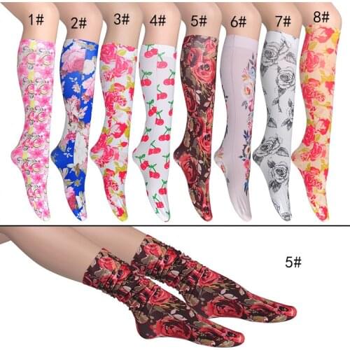KASURE Flower Pattern Printed Knee High Stockings For Women Girl Long Nylon Elastic Spring Summer New Fashion Soft Stocking