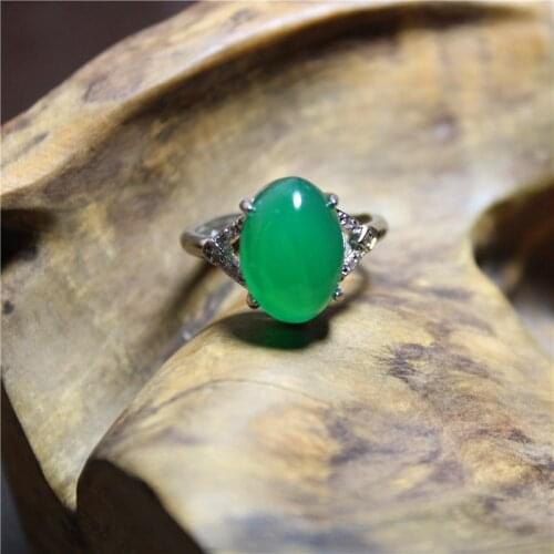 Liemjee Personality Fashion Jewelry Geometry Green Agate Luxury Silver Plated Ring For Women Feature Concise Namour Charm Gift