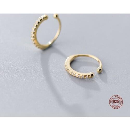 LKO 925 Sterling Silver Micro Inlay White Shiny CZ Zircon Clip On Earrings Ear Cuff For Women Without Piercing Earring Jewelry