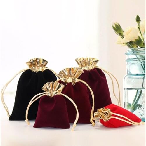 10pcs/lot Vintage Velvet Package Bags 7x9 10x12 12x15cm Wine Red Organza Drawstring Gift Bags Wedding Jewelry Packaging Pouches