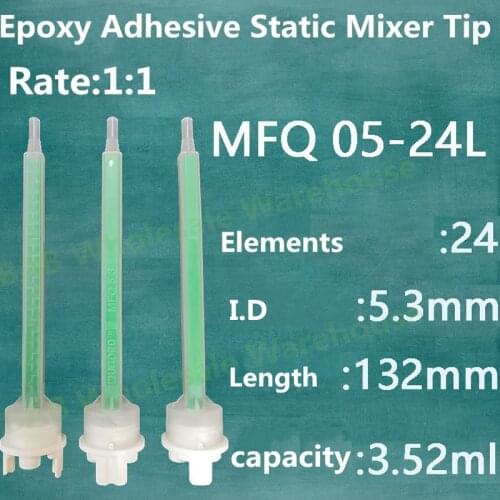 MFQ05-24L 1:1 24 Element Epoxy Adhesive Static Mixer Tip Mixing Tube Nozzles For Duo Pack Epoxies Square Shape Green Color