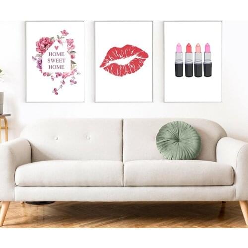 Fashion Wall Art Flower Lips Poster Nordic Print Kiss Makeup Canvas Painting Woman Pictures for Living Room Modern Decoration