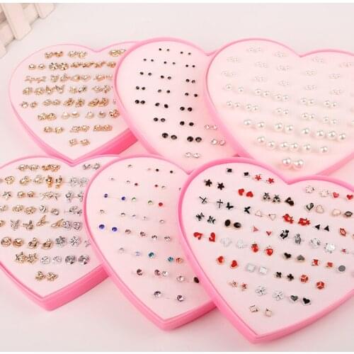Fashion Multicolor Cryatal 36 Pairs Cartoon Hypoallergenic Plastic Stud Earrings Set For Women Girl Wedding Gifts Pearls Jewelry