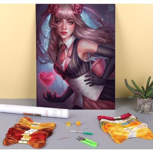 Cartoon Girl Woman Pre-Printed 11CT Cross Stitch Set DIY Embroidery DMC Threads Craft Painting Sewing Knitting Needle Counted