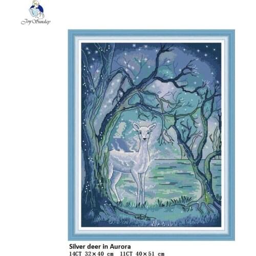 Silver Deer in Aurora Patterns Counted DMC 14CT and 11CT Printed on Canvas Cross Stitch kits Needlework for Beginner Embroider