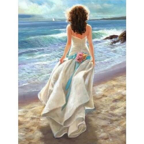 New 5D Diamond Embroidery Seaside girl Full Diamond Painting Needlework DIY Diamond Mosaic Rhinestones 3D Decor Hobby gift P1208