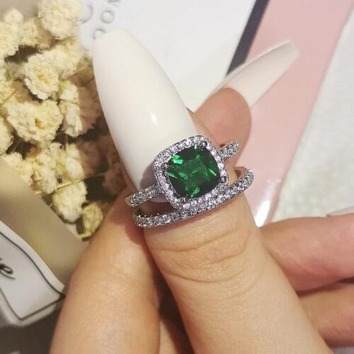925 sterling silver 2021 new wedding engagement rings set for women finger band rings fashion bridal jewelry moonso R1090-green