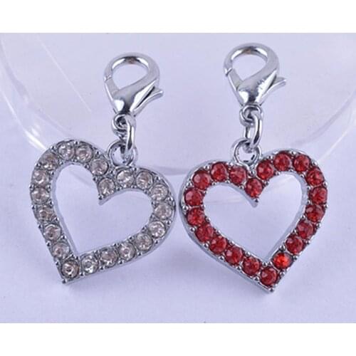 Zinc Alloy Charm Dog Jewelry Pet Tag Rhinestones Heart Shaped Pendants For Collar Lobster Clasp for Dog pets Accessory equipment