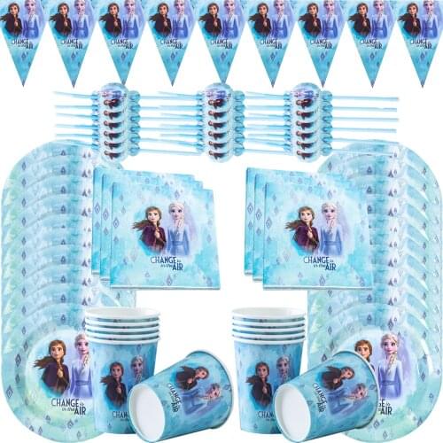 57pcs/lot Disney frozen Elsa anna princess party 1st birthday girl favor Disposable tableware diy decor birthday party supplies