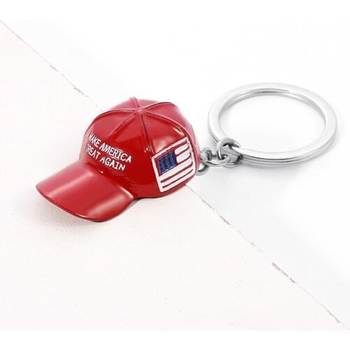 Trump Red Hat Pendant Keychain American Flag Hat Make America Great Again Metal Key Chain for Men Mesh Cap Car Key Ring