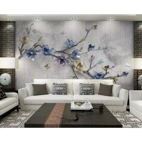 Beibehang Custom classic silky wallpaper embossed magnolia flower retro 3d new Chinese background papel de parede papier peint