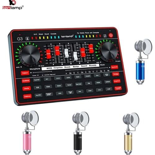 Cell Live Streaming Broadcast Portable USB External Sound Card Microphone Earphone Volume Adjustable For PC and Mobile Phone