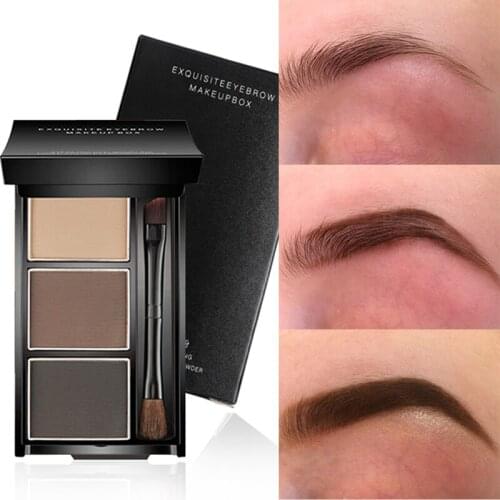 3 Colors Eyebrow Powder Waterproof Long Lasting Eyebrow Shadow Enhancer Tint Cosmetic Makeup Pallete Bursh Mirrior Beauty Kit