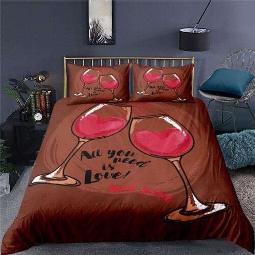 Luxury 3D Red Wine Print Home Living Comfortable Duvet Cover Set Pillowcase Kids Bedding Set Queen and King EU/US/AU/UK Size