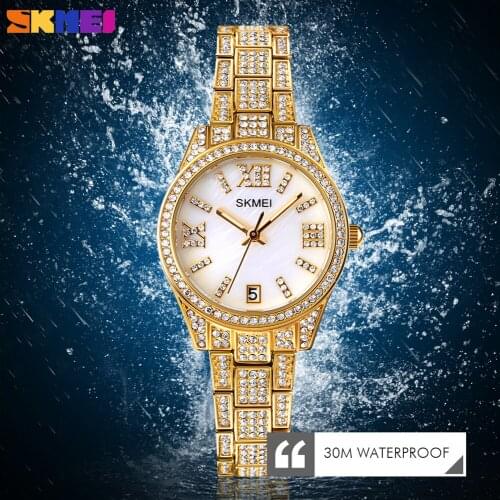 SKMEI Luxury Diamond Women Watch Japan Quartz Wristwatch Movement Time Date Display Female Clock Ladies Gift Relogio Feminino