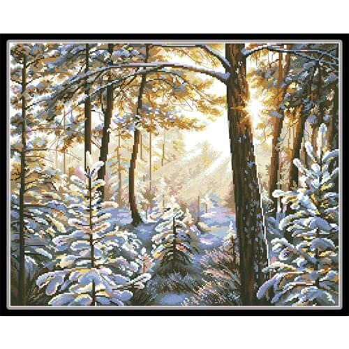 Warm Winter Sun Cross Stitch Embroidery Kits Printed Canvas 11CT 14CT Landscape Needlework Sets Diy Handmade Home Decor Painting
