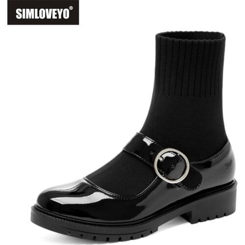 SIMLOVEYO Women PU Leather Low Heel Buckle Chains Lazy Flats Dress Shoes Male Casual Stylish Loafers Shoes Zapatos De Hombre 44