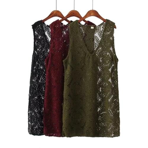 2021 Spring Crochet Lace Hollow-out V-Neck Womens knitted Vest Fashion Veste Femme Summer Plus Size Casual Sleeveless Long Coat