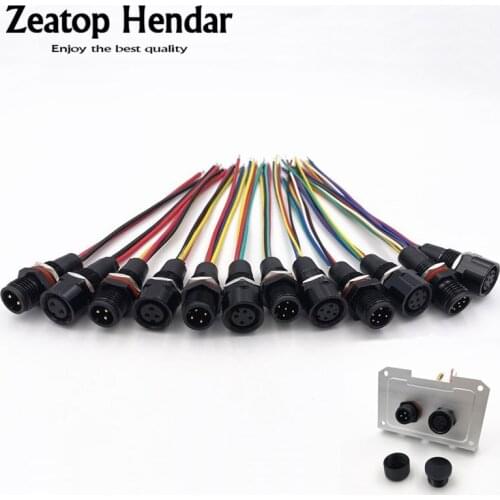 10Pcs M12 Waterproof 2 3 4 5 6 8 Pin Male / Female IP68 Panel Power Cable Plug for LED Strips Automatic Equipment Connector