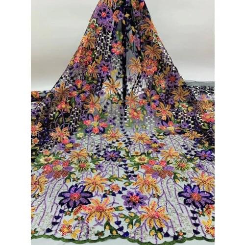 Sequin Embroidery Double French Lace Unique African Tulle Lace Mesh Fabric Nigeria Party Dress D4151