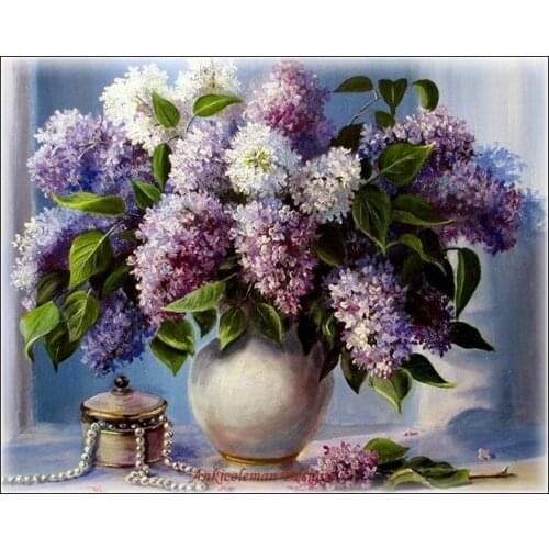 Embroidery Counted Cross Stitch Kits Needlework - Crafts 14 ct DMC DIY Arts Handmade Decor - Lilac Vase and Jewelry