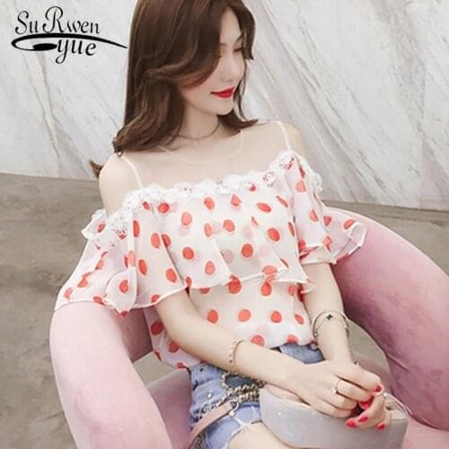 2021 Summer Short Sleeve Women Top Wave Point Chiffon Women Blouse Fashion Women Blouses Shirt Blusas Feminine Blouse 4001 50