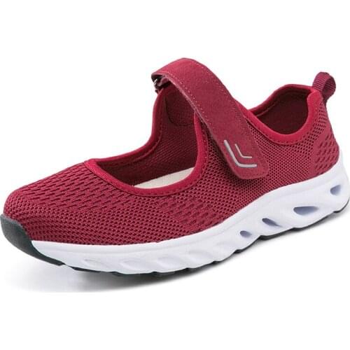 Women Mary Janes Flats Sneaker Shallow Casual Shoes Hook Loop Ladies Fly Weave Breathable Plus Size Ultra Light Velcro Trainers