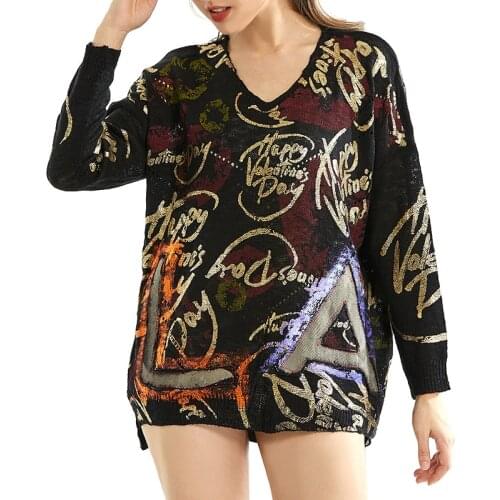 2021 Spring Autumn Womens Long-Sleeved Fashionable Pullover Cotton Loose Belly-Covering Plus Size Bronzing Knitted Sweater