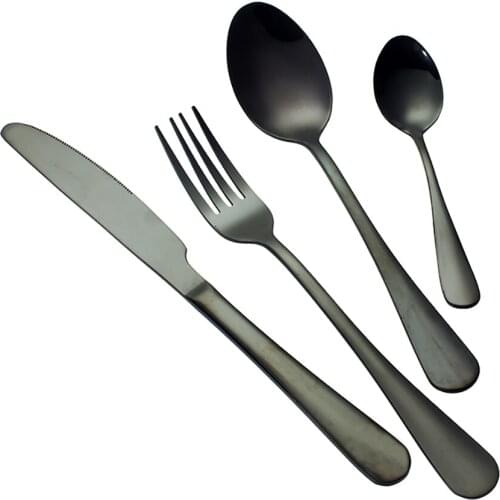 4/8/16/24Pcs Black Stainless Steel Steak Knife TeaSpoon Fork Dinner Set Dinnerware Cutlery Set Kitchen Tableware