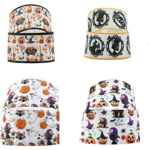 5 Yards Multi Sized Halloween Grosgrain Ribbon Skull Spider Printed Ribbons For Holiday Decoration DIY Hair Bow Sewing Material